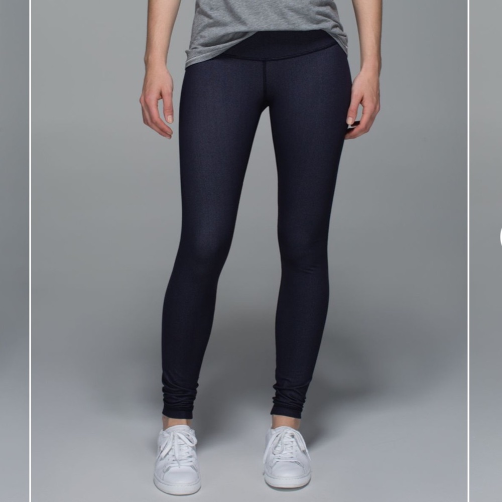 🦄 RARE Lululemon Denim Wunder Under Jean Leggings Naval Blue 6